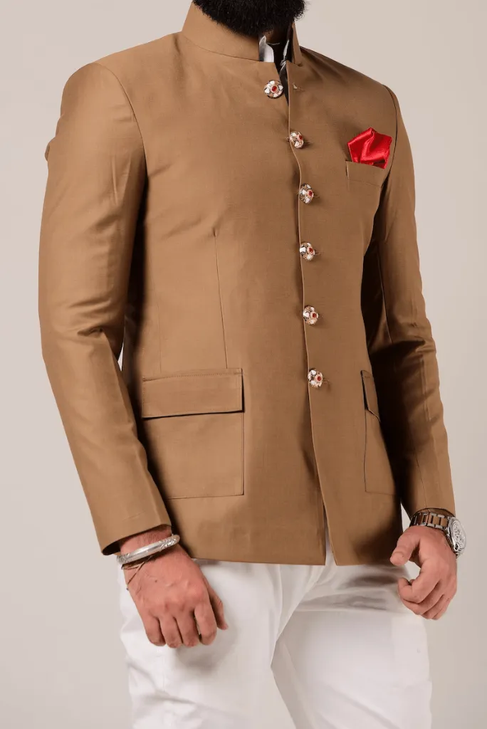 Indian Maharaja Style Suit Royal Brown Jodhpuri Bandhgala Suit With White Trouser Wedding Suit Formal Party Wear Bespoke