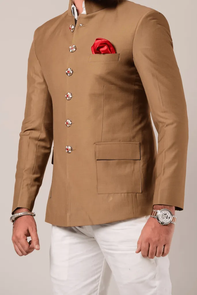 Indian Maharaja Style Suit Royal Brown Jodhpuri Bandhgala Suit With White Trouser Wedding Suit Formal Party Wear Bespoke