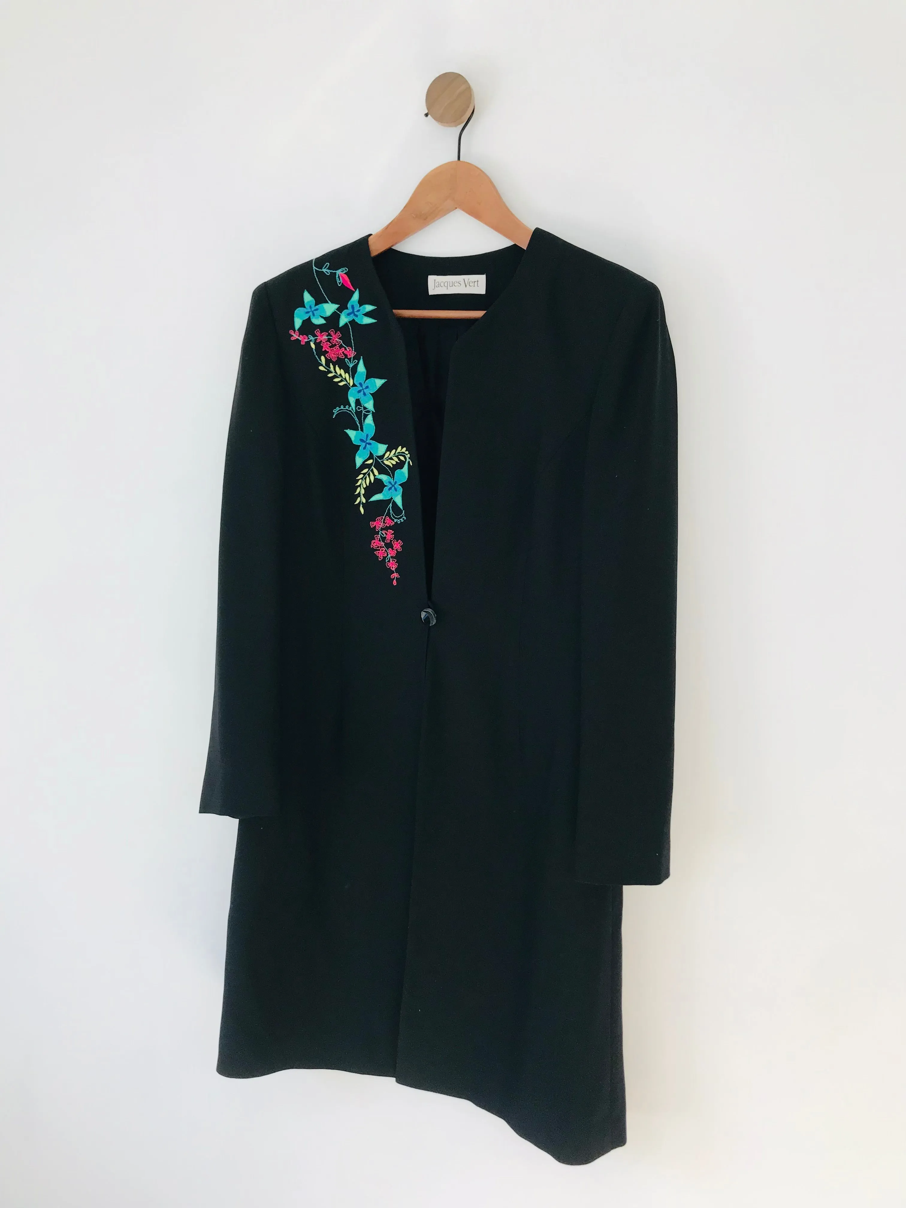 Jacques Vert Women's Floral Embroidered Long Overcoat | UK10 | Black