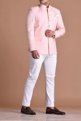 Jodhpuri Suit For Men Light Pink Maharaja Style Bandhgala Suit With White Trouser Wedding Suit Perfect Party Wear