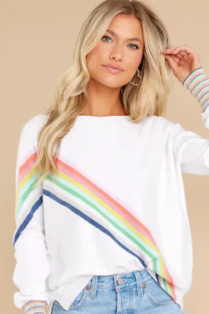 Just A Daydreamer White Rainbow Stripe Sweater