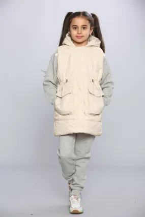 Kids Pocket Front Puffer Gilet - Beige