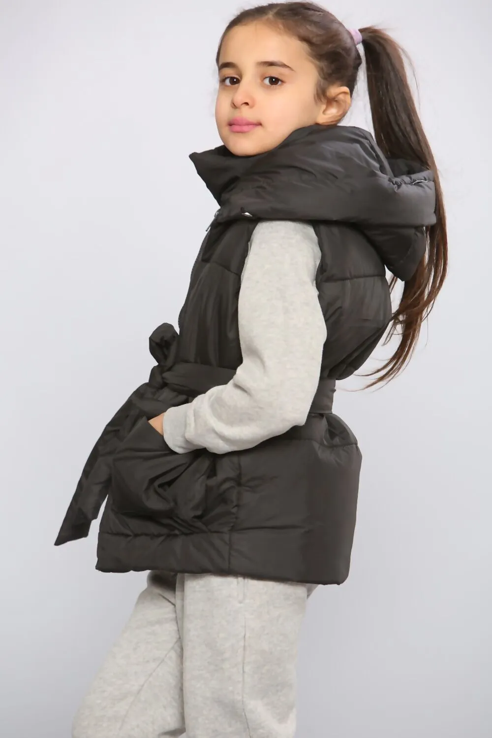 Kids Pocket Tie Front Gilet - Black