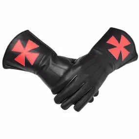 Knights Templar Commandery Gauntlet - Black Leather with Red Cross