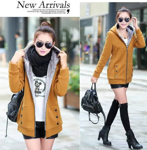 Korean Style Autumn Winter Women Coat Warm Thick Fleece Jacket Outerwear Hoodies Sweatshirts