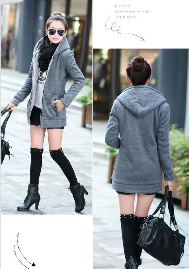 Korean Style Autumn Winter Women Coat Warm Thick Fleece Jacket Outerwear Hoodies Sweatshirts