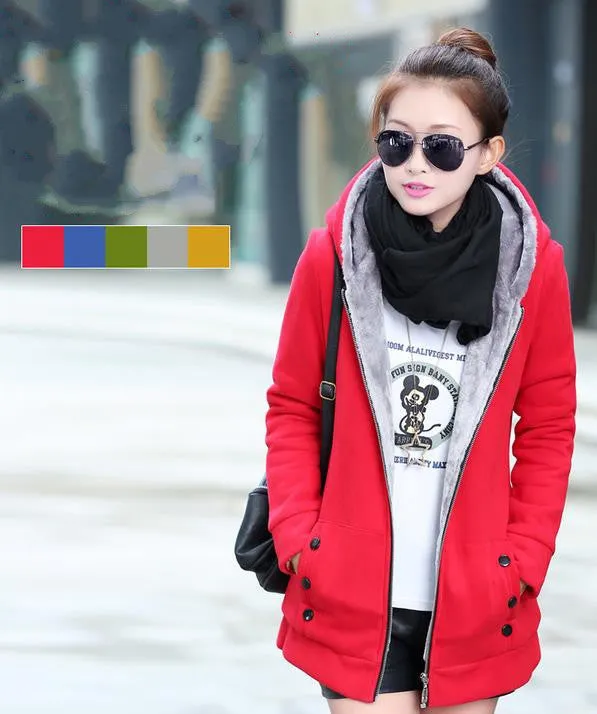 Korean Style Autumn Winter Women Coat Warm Thick Fleece Jacket Outerwear Hoodies Sweatshirts