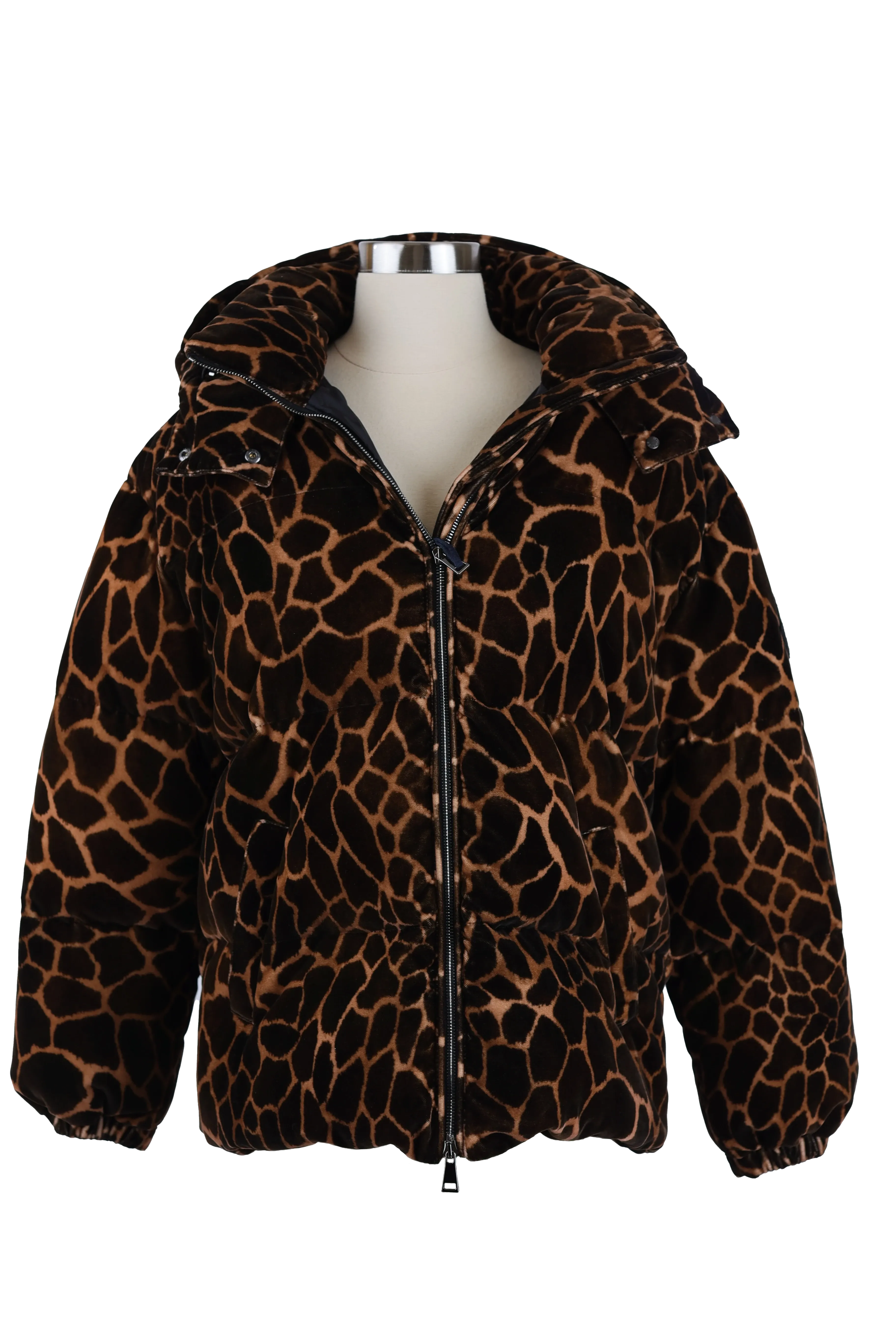 Kundogi Giraffe Print Velvet Down Puffer Jacket