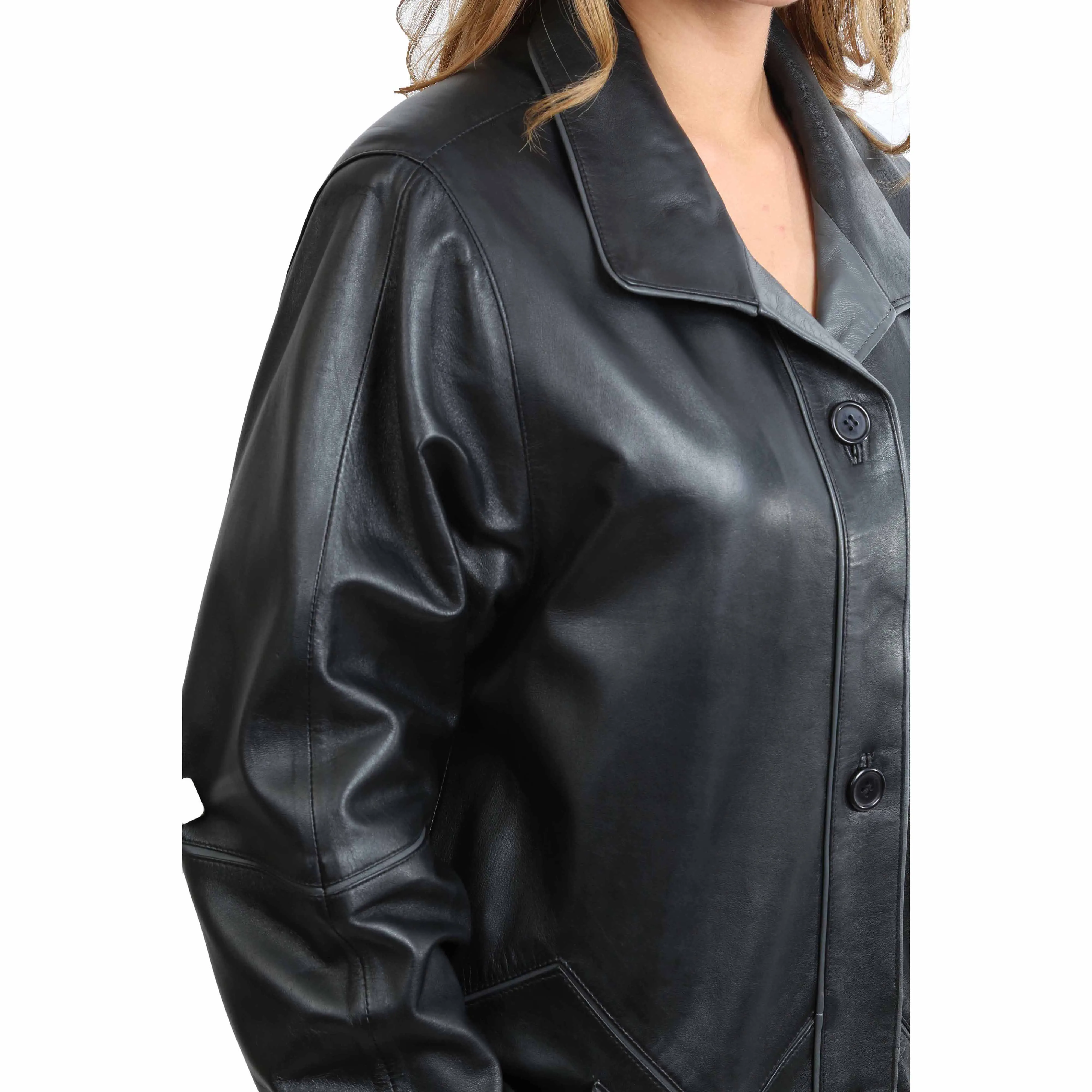 Ladies Classic Parka Real Leather Coat Trim Jacket Lulu Black-Grey