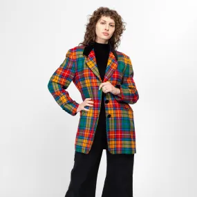 Large 80s Colorful Plaid Cashmere Wool Blazer