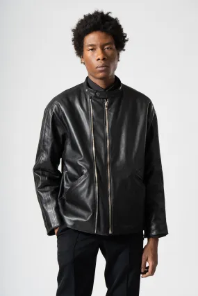 Leather Double-Zip Blouson in Black