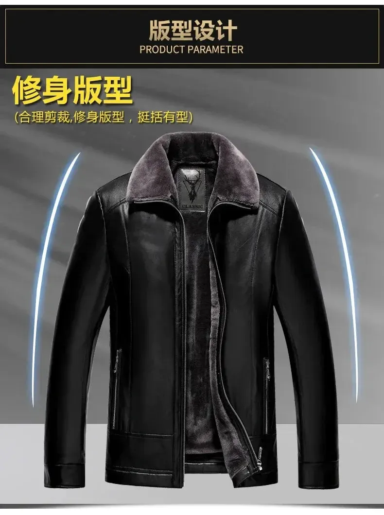 Leather Jacket Men Winter Fleece Warm Motorcycle Coats Mens Fashion New Biker PU Jackets Slim Overcoat Thick Fur Collar Jackets