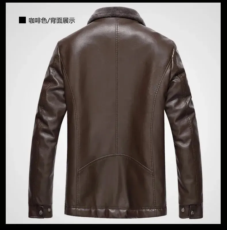 Leather Jacket Men Winter Fleece Warm Motorcycle Coats Mens Fashion New Biker PU Jackets Slim Overcoat Thick Fur Collar Jackets