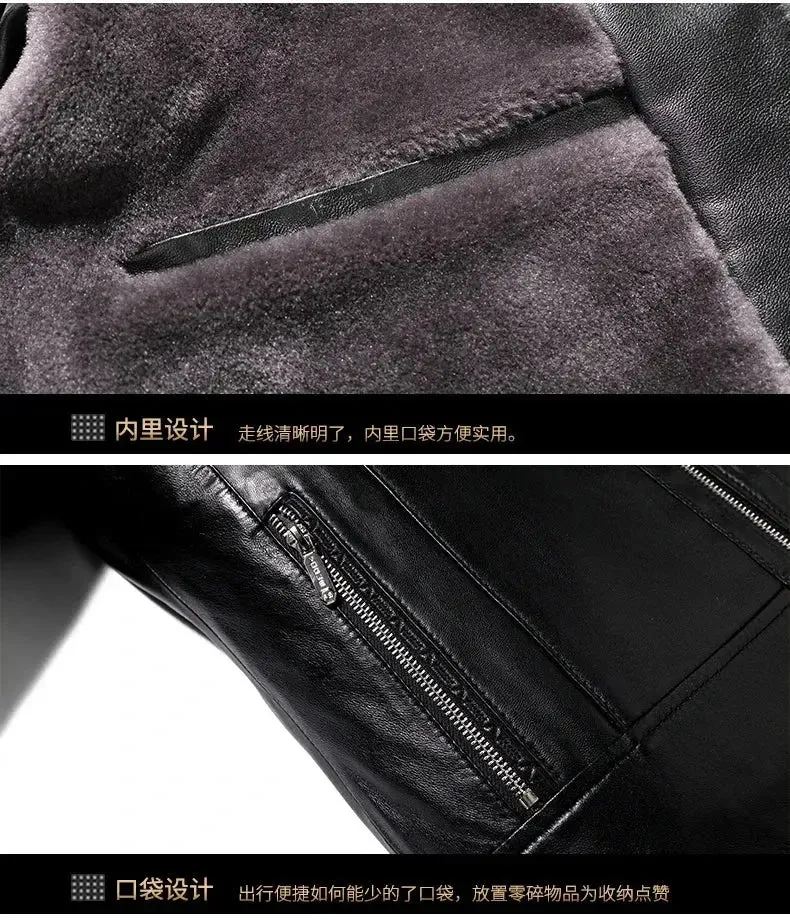 Leather Jacket Men Winter Fleece Warm Motorcycle Coats Mens Fashion New Biker PU Jackets Slim Overcoat Thick Fur Collar Jackets