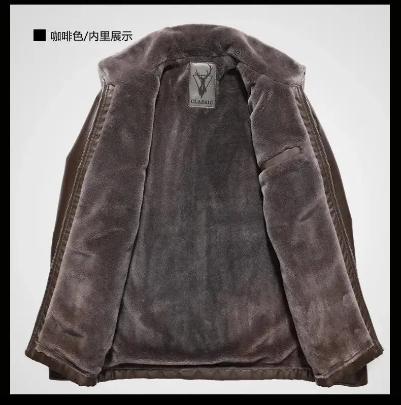 Leather Jacket Men Winter Fleece Warm Motorcycle Coats Mens Fashion New Biker PU Jackets Slim Overcoat Thick Fur Collar Jackets