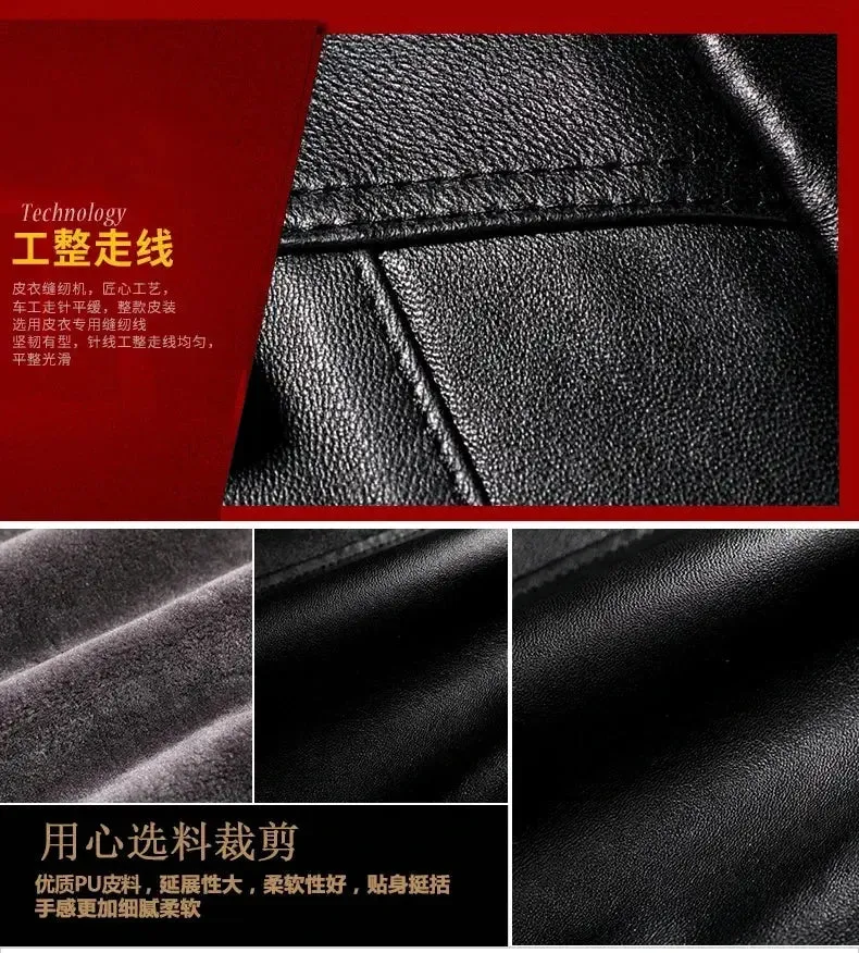 Leather Jacket Men Winter Fleece Warm Motorcycle Coats Mens Fashion New Biker PU Jackets Slim Overcoat Thick Fur Collar Jackets