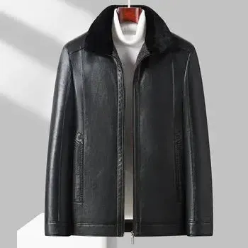 Leather Jacket Men Winter Fleece Warm Motorcycle Coats Mens Fashion New Biker PU Jackets Slim Overcoat Thick Fur Collar Jackets