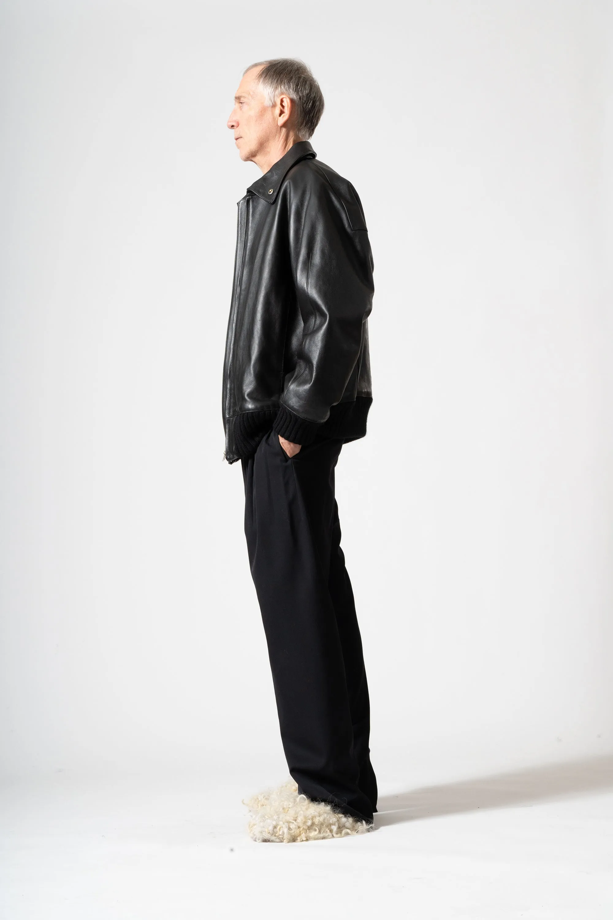 Leather Oversized Blouson in Black