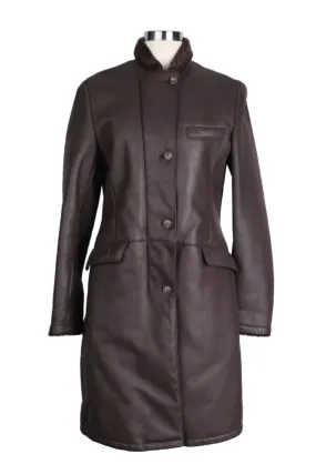 Leather Shearling Lined Overcoat-Brown