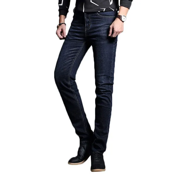 Legs Elastic Denim Jeans Dark Blue Casual Straight