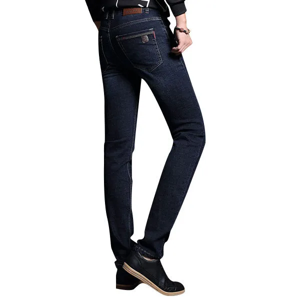 Legs Elastic Denim Jeans Dark Blue Casual Straight