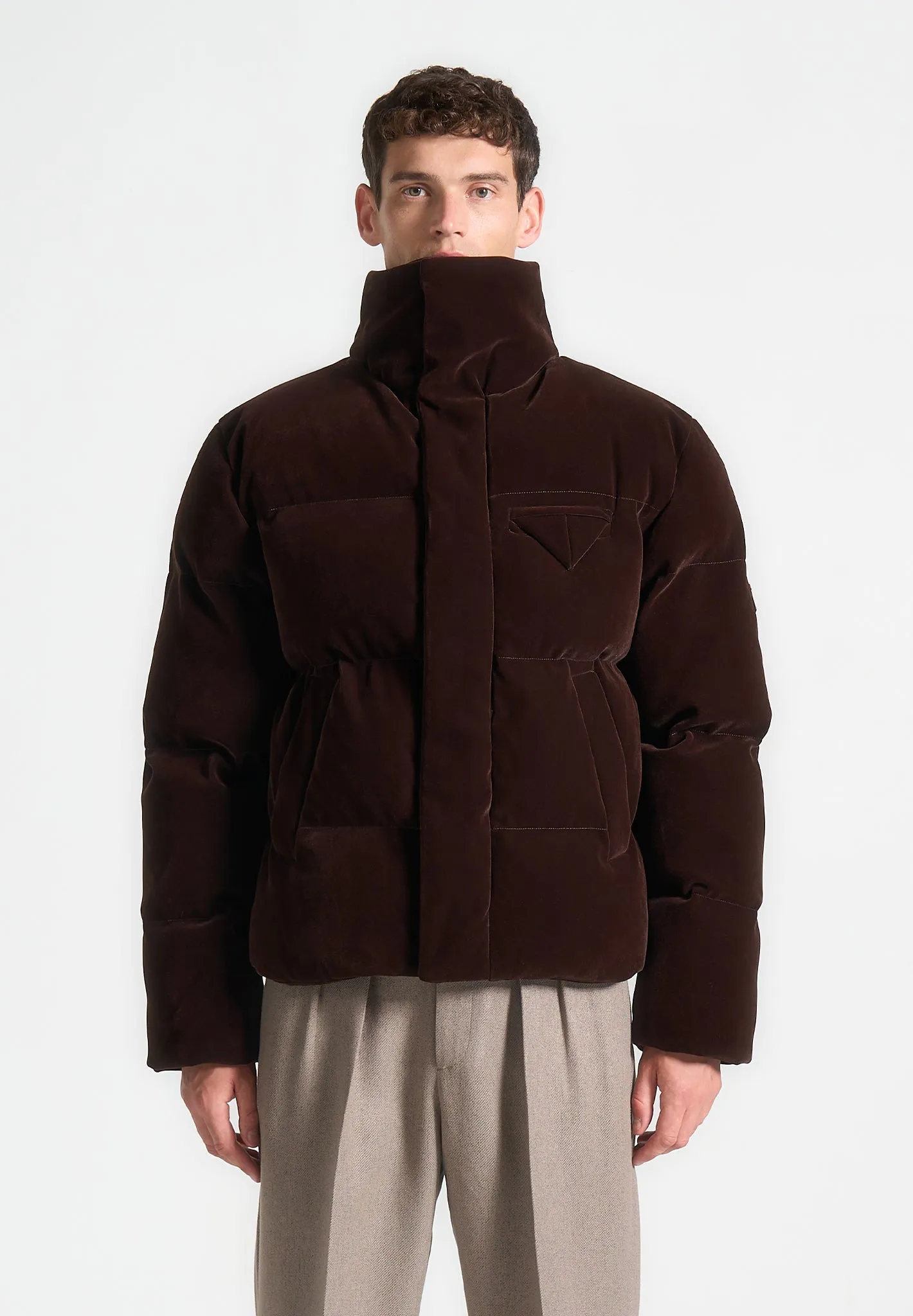 Limited Edition Velvet Puffer Jacket - Brown