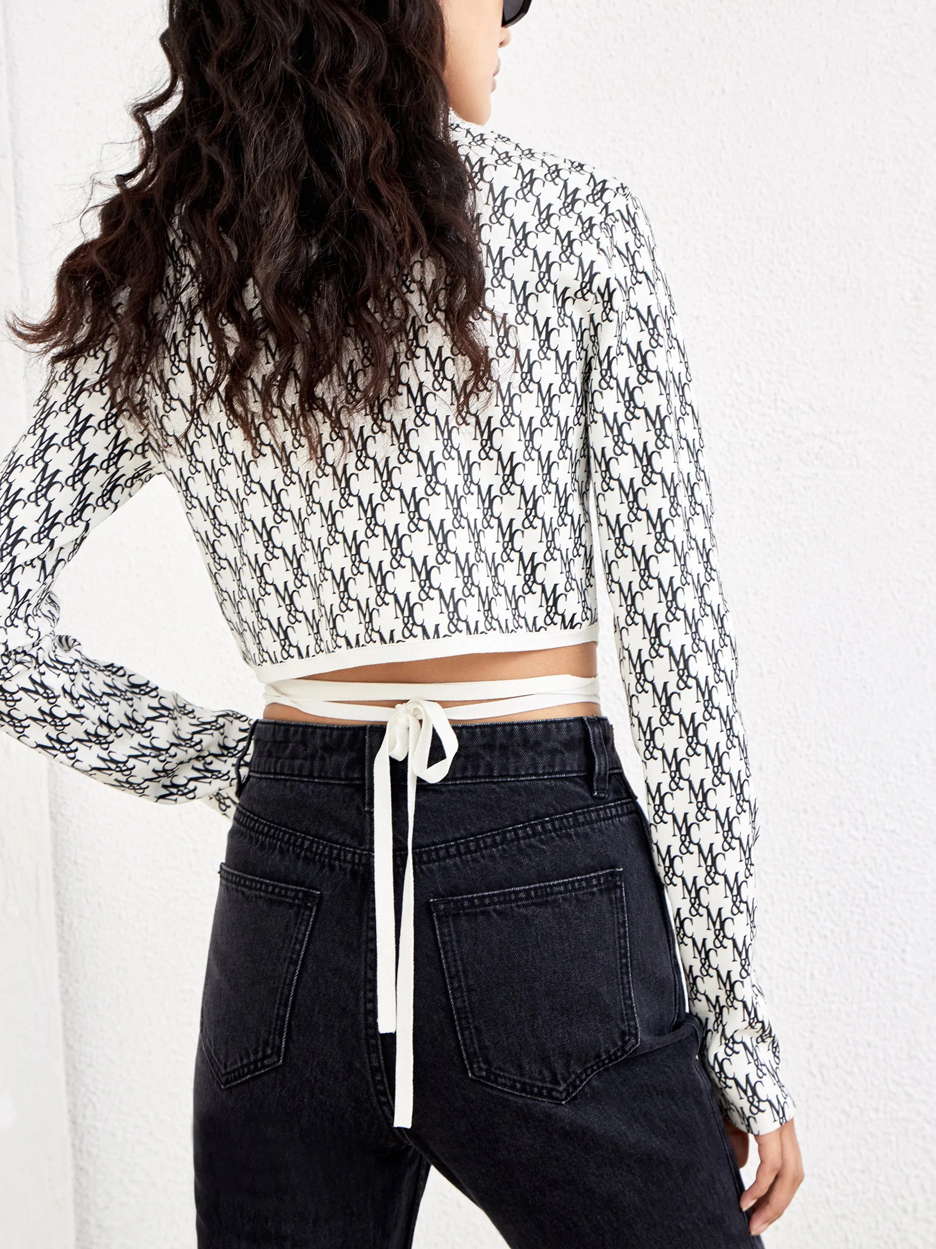 Logo Print Crop Knit Top