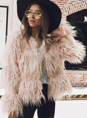 Long Sleeve Beach Wool Faux Fur Coat Cotton Wool Coat