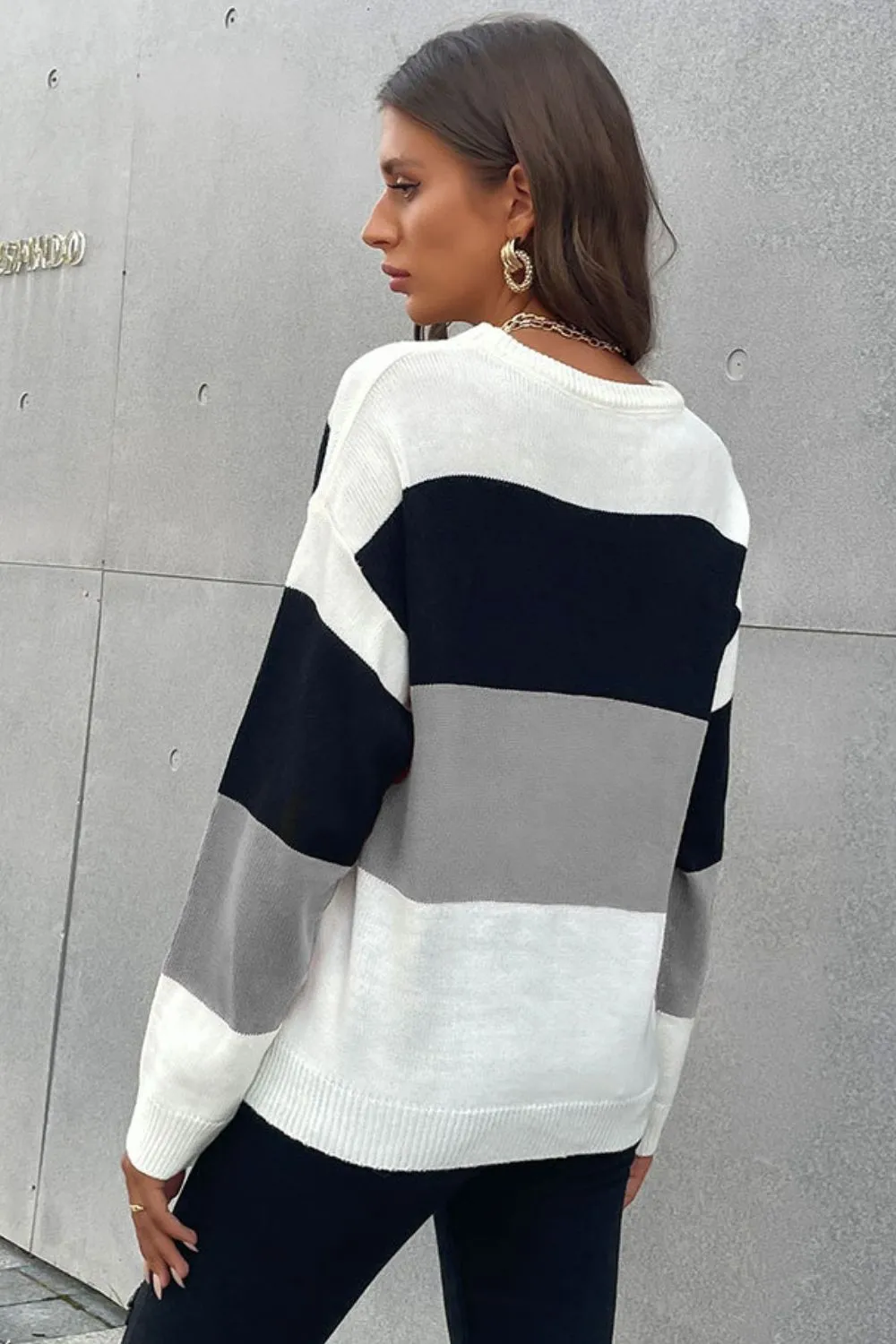 Longing For Fall Color Block Sweater | Cozy Round Neck, Dropped Shoulders & Ribbed Design