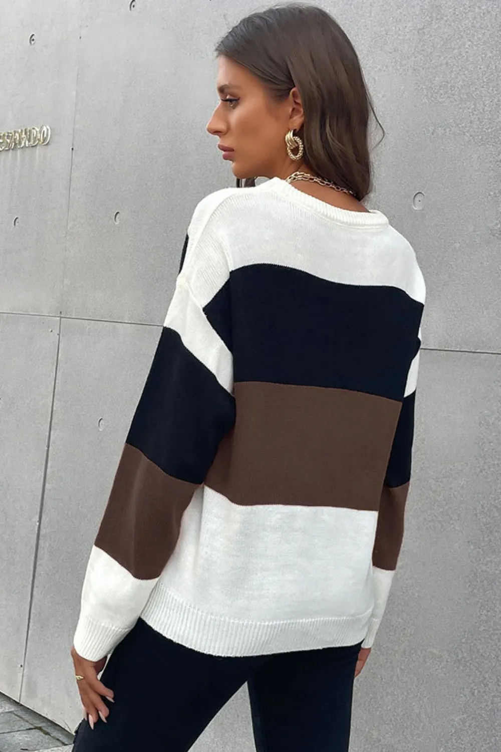 Longing For Fall Color Block Sweater | Cozy Round Neck, Dropped Shoulders & Ribbed Design