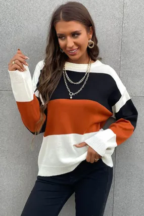 Longing For Fall Color Block Sweater | Cozy Round Neck, Dropped Shoulders & Ribbed Design