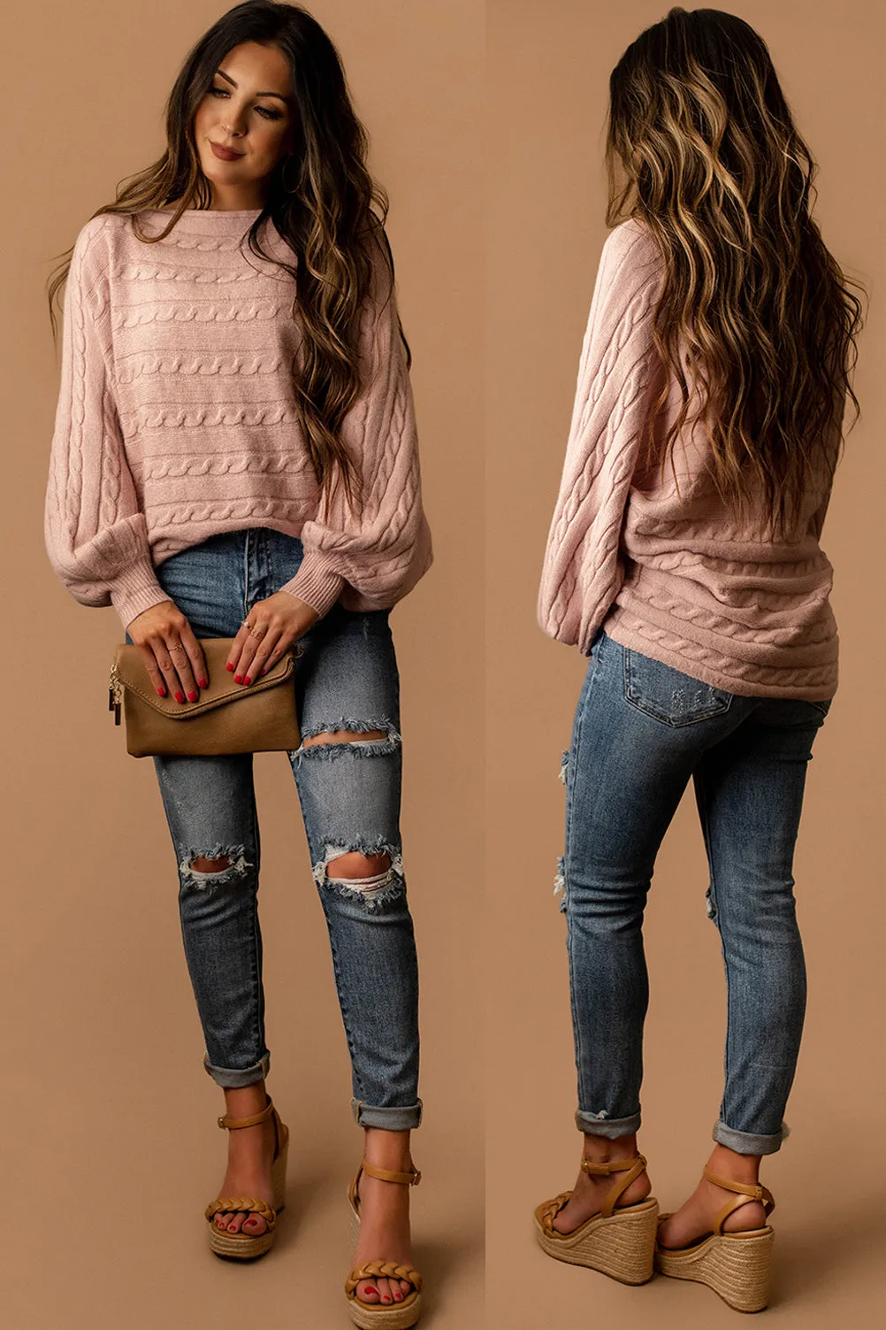 Love The Way You Lie Cable Knit Sweater (Mauve Blush) | FINAL SALE