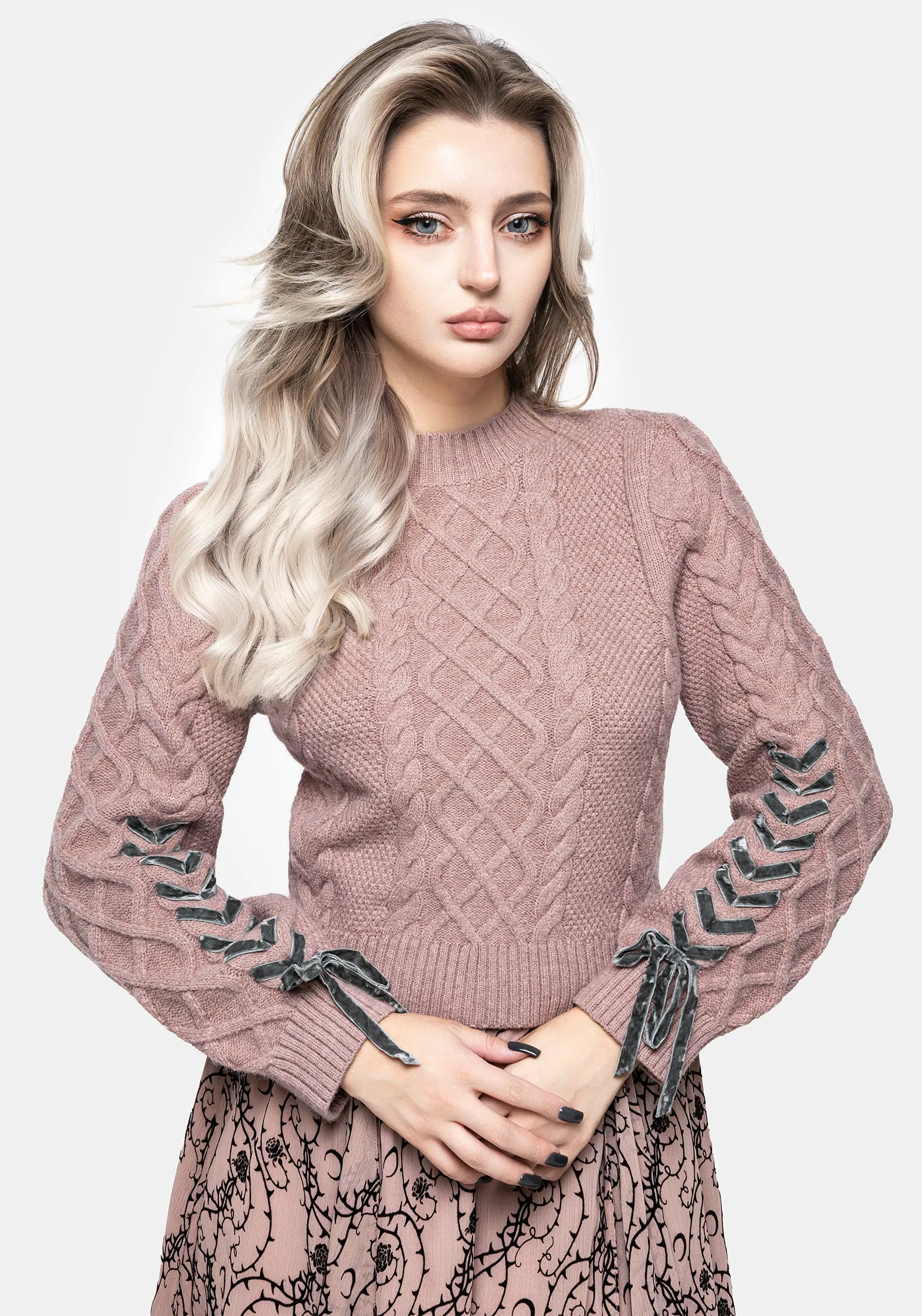 Marina Cable Knit Ribbon Lace Sweater