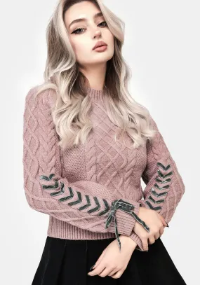 Marina Cable Knit Ribbon Lace Sweater