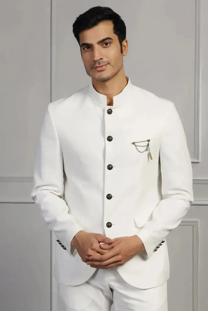 Men Primmum White Jodhpuri Classic Indian Wedding Function Suit Bandhgala Suits White For Him