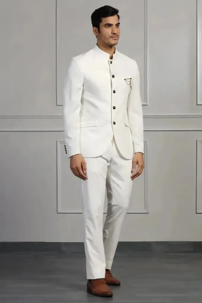 Men Primmum White Jodhpuri Classic Indian Wedding Function Suit Bandhgala Suits White For Him