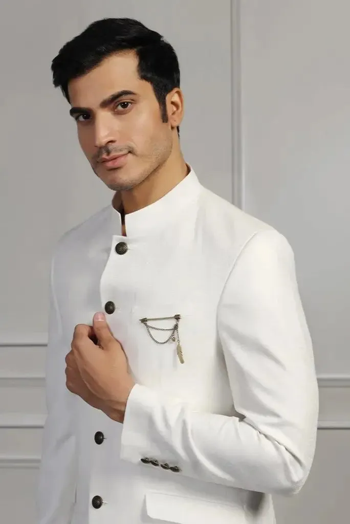 Men Primmum White Jodhpuri Classic Indian Wedding Function Suit Bandhgala Suits White For Him