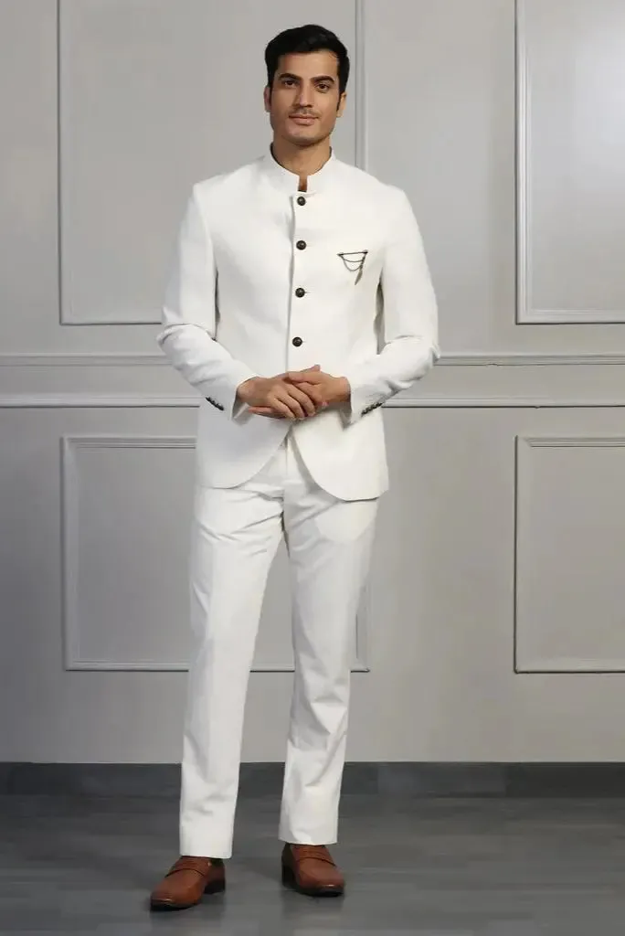 Men Primmum White Jodhpuri Classic Indian Wedding Function Suit Bandhgala Suits White For Him