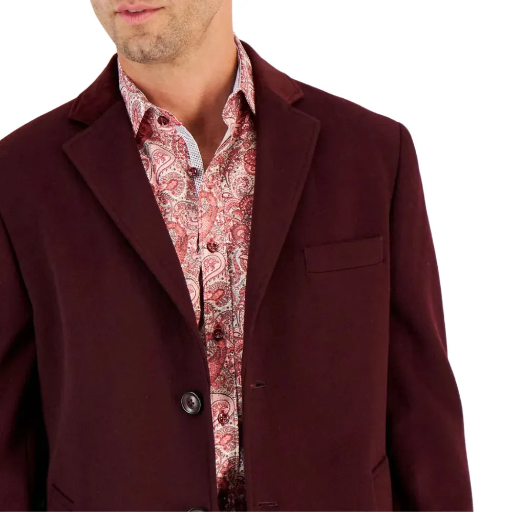 Mens Burgundy Wool Blend Solid Coat