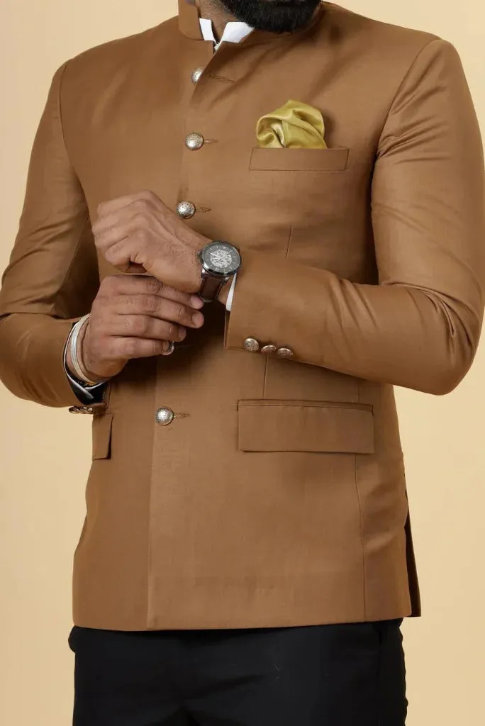 Men's Camel Brown Traditional Wear, Exclusive Camel Brown Jodhpuri Suit