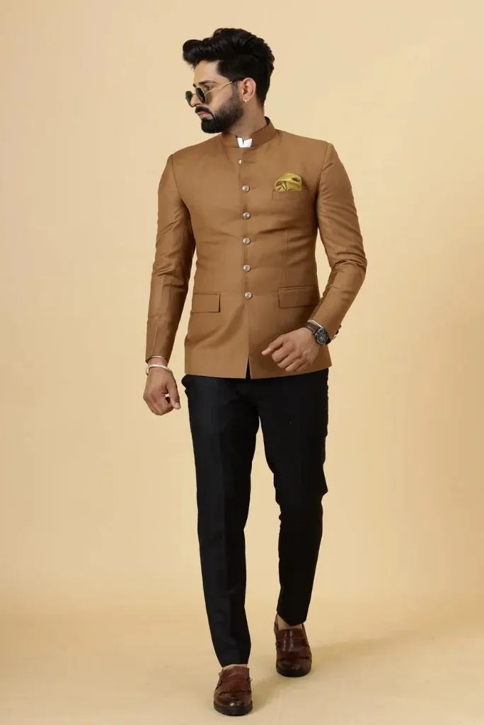 Men's Camel Brown Traditional Wear, Exclusive Camel Brown Jodhpuri Suit