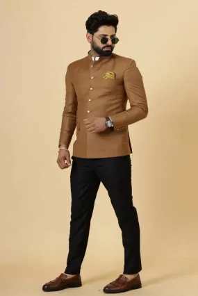 Men's Camel Brown Traditional Wear, Exclusive Camel Brown Jodhpuri Suit