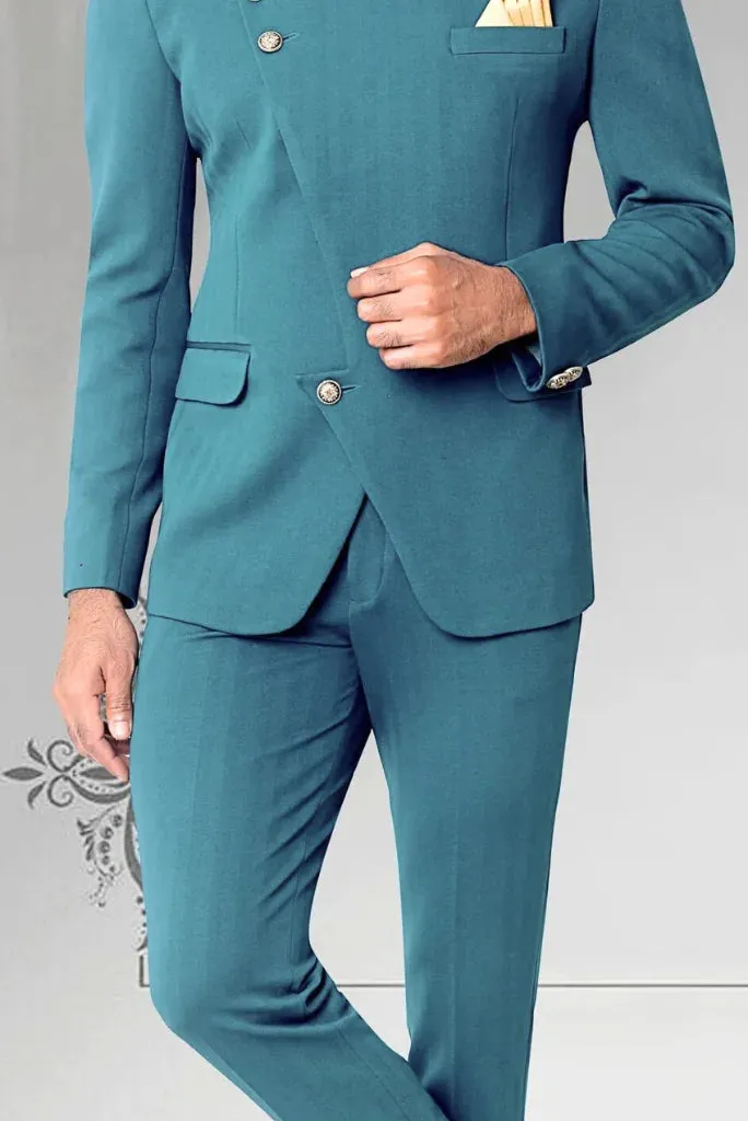 Men's Designer Teal Blue Jodhpuri Suit, Exclusive Suit for Special Occasion