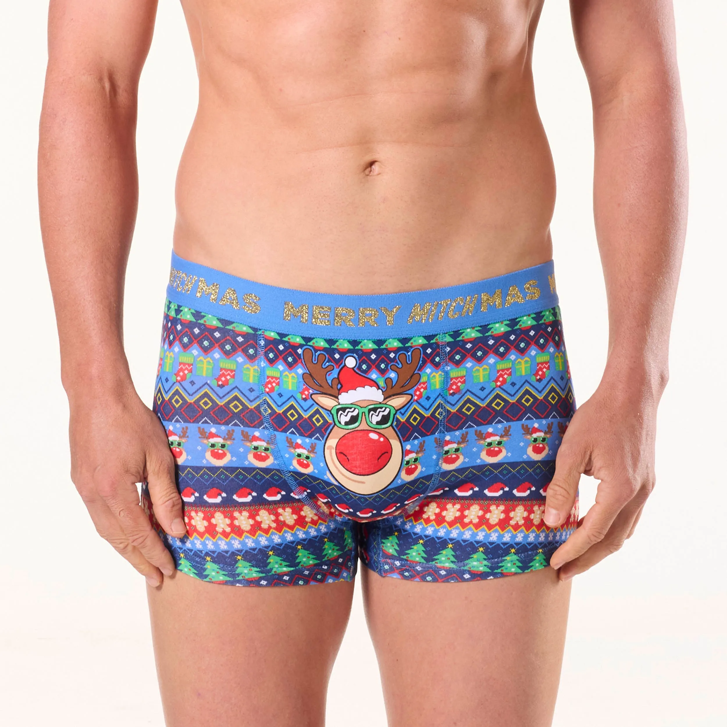 Men's Ugly Sweater Cotton Trunks - Blue