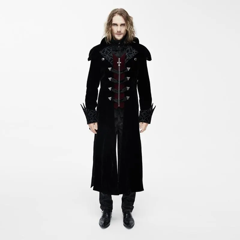 Men's Vintage Goth Overcoat With Leather Details