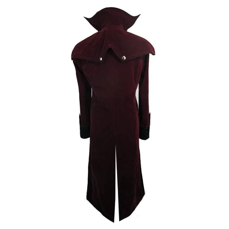 Men's Vintage Goth Overcoat With Leather Details