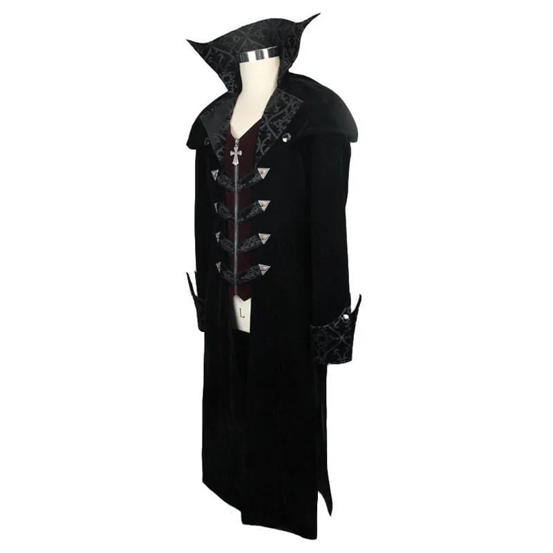 Men's Vintage Goth Overcoat With Leather Details