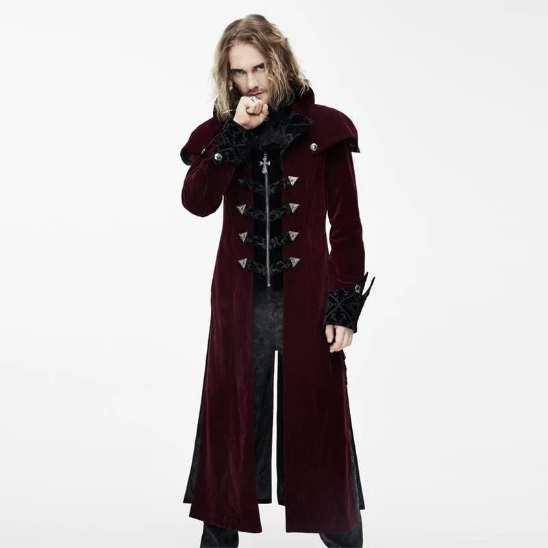 Men's Vintage Goth Overcoat With Leather Details