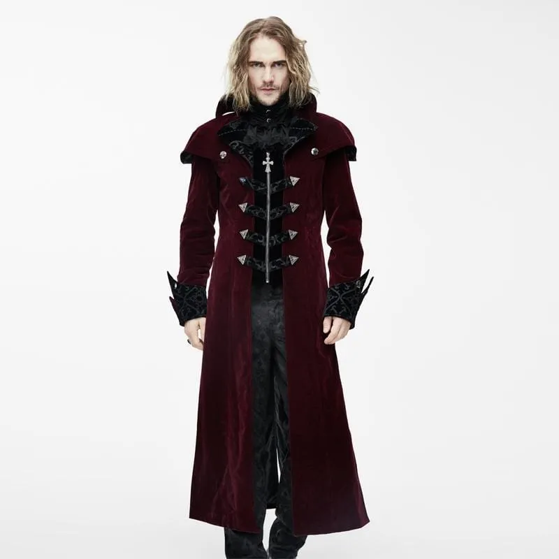 Men's Vintage Goth Overcoat With Leather Details