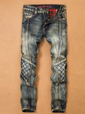 Men's Vogue Jeans Patchwork Hole Worn Straight